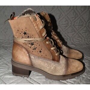 Hispanitas Women’s Sz 7 Brown Suede Leather Ankle Boots Star Detail NIB Spain